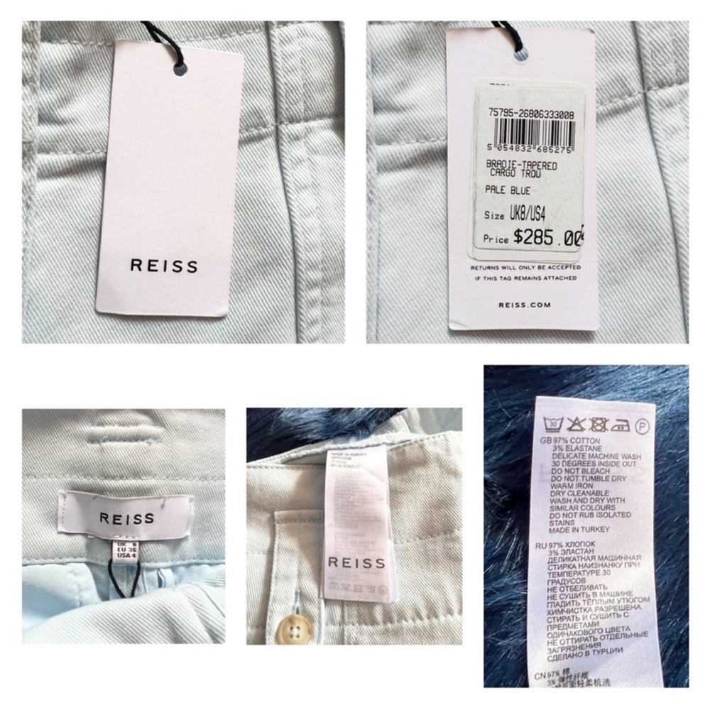 New! REISS Bradie Cotton Tapered Cargo Pants Jeans in Pale Blue - Picture 9 of 9